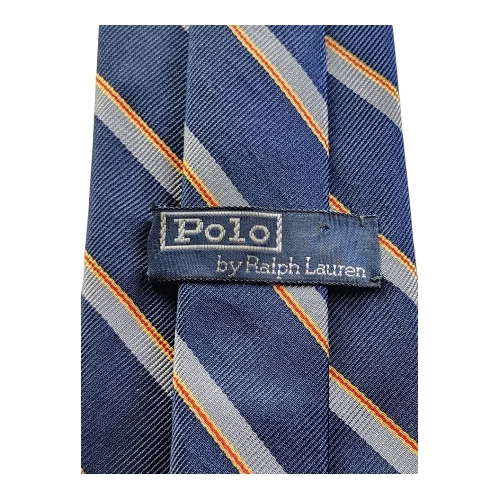 Polo Ralph Lauren Vintage 90's Blue Silk Striped Tie Made by Hand 100% Silk